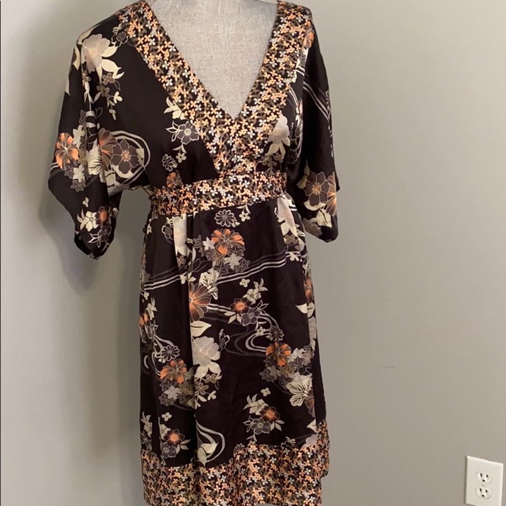 H&M Black Tie-back Silk Floral Dress
